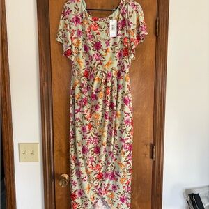 Baltic Born Floral Midi Dress in Pink and Orange